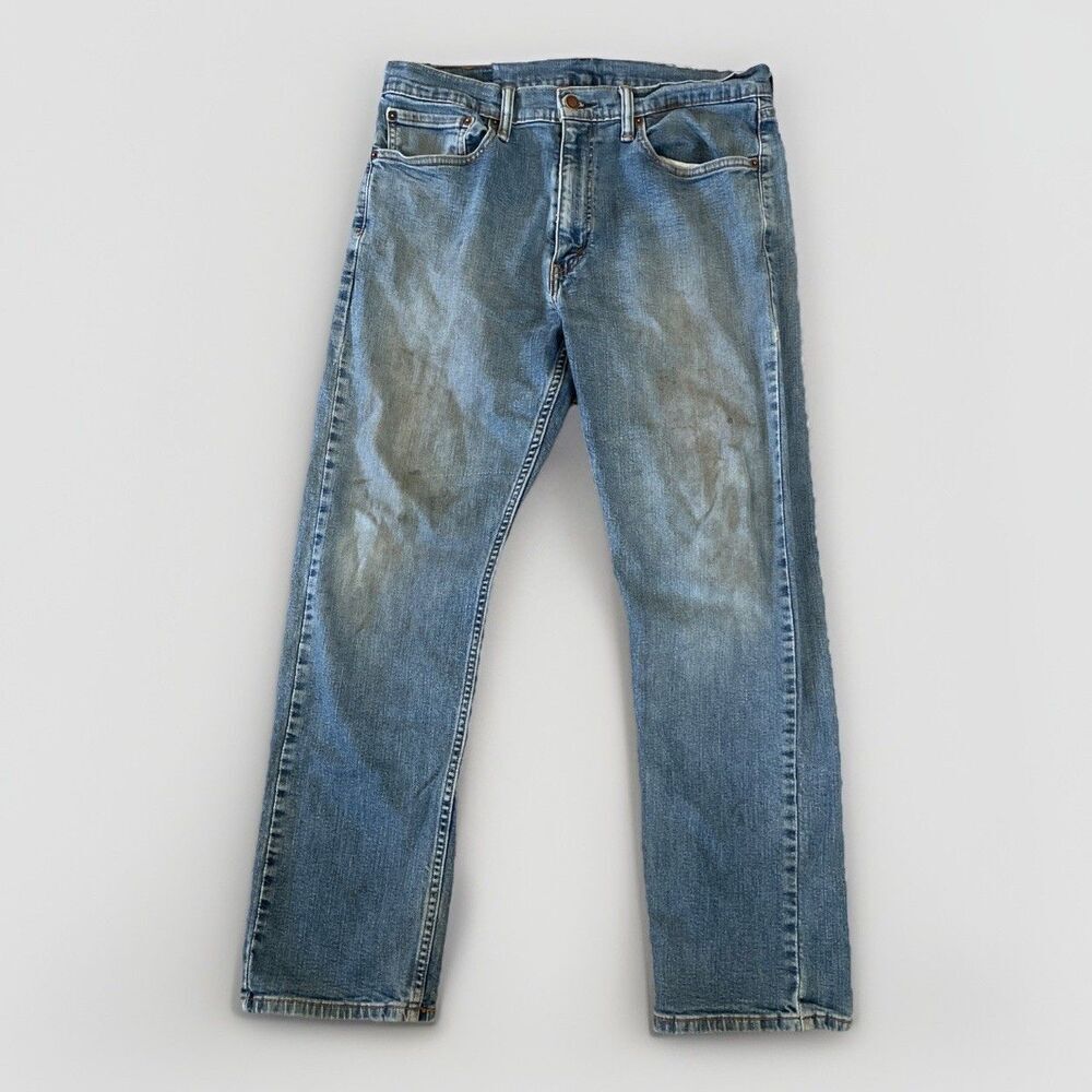 Levis 505 Jeans Straight Fit Blue Denim Men’s 34x30 Light‎ Wash Work *Distressed